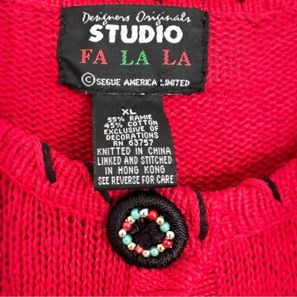 Designers Originals Studio Sweater FaLaLa Size XL Red Bead Christmas Tree - Picture 3 of 15